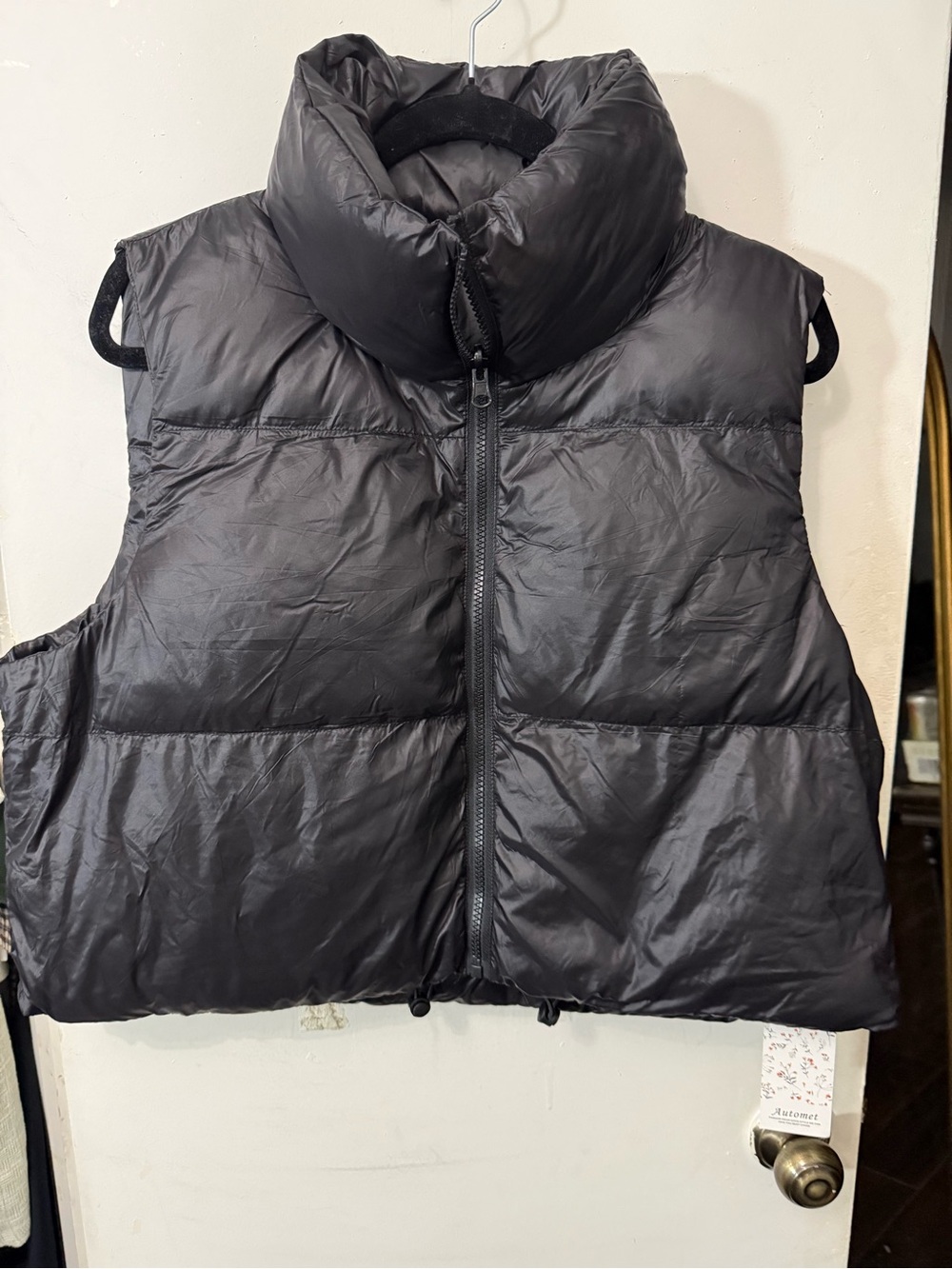 Black Women's Puffer Vest with High Collar